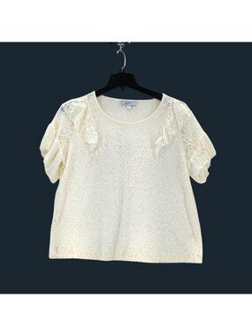 Ivory Lace Puff Sleeve Top Romantic Cottage Regency Coquette Soft Girl XLarge